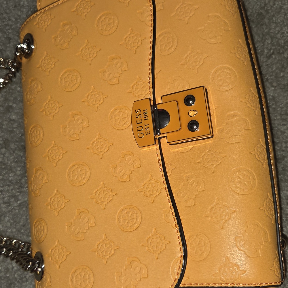 Guess Mustard Yellow Shoulder Bag with Chain Strap - Picture 3 of 6
